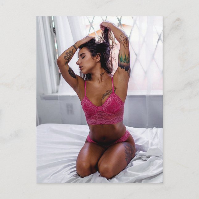 Hot Lingerie Model with Tattoos Postcard (Front)