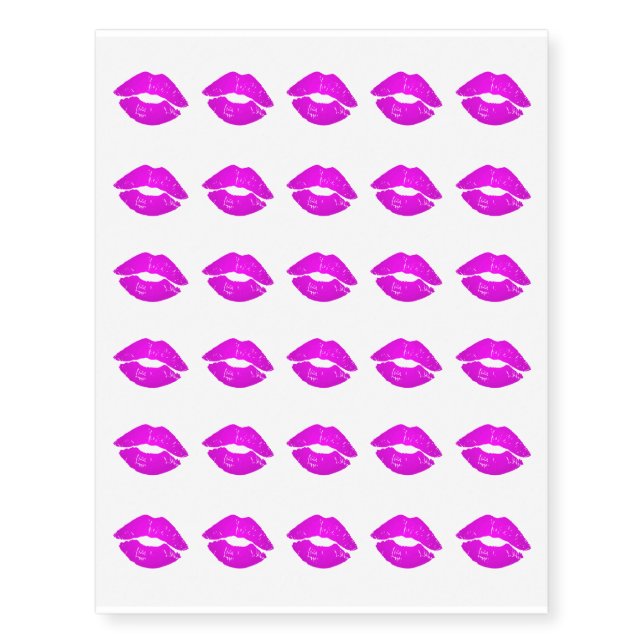 Hot Lips Pink Kiss Lipstick Print Temporary Tattoos (Front)