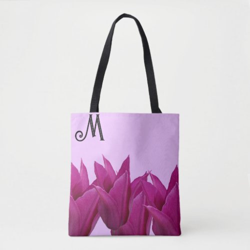 Hot M monogram purple flowers pink summer beach  Tote Bag