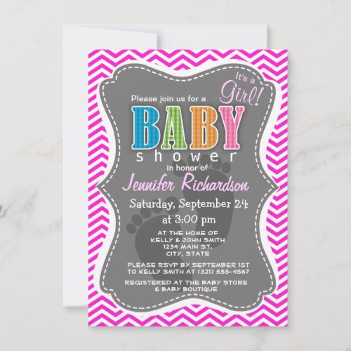 Hot Magenta Chevron Stripes Custom Announcement