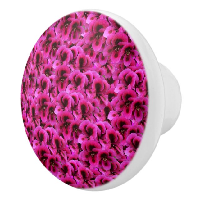 Hot Magenta Geranium Flowers, Ceramic Knob (Right)