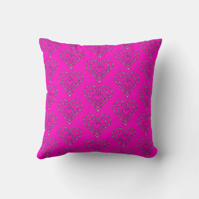 Hot Magenta Heart Shaped Pattern Throw Pillow (Back)