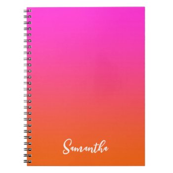 Hot Magenta Pink And Bright Orange Ombre Name Notebook by pinkgifts4you at Zazzle