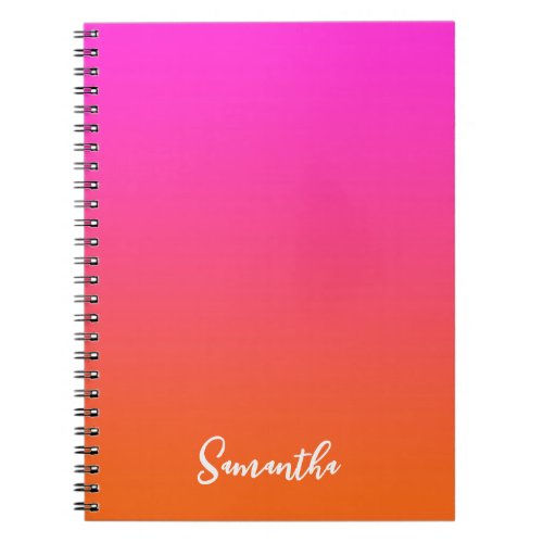 Hot Magenta Pink and Bright Orange Ombre Name Notebook
