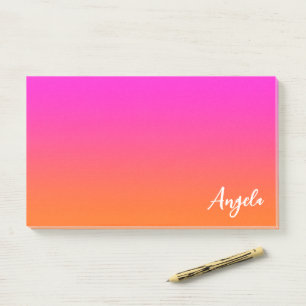 Hot Magenta Pink and Bright Orange Ombre Name Post-it Notes