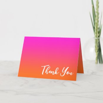 Hot Magenta Pink And Bright Orange Ombre Thank You Card by pinkgifts4you at Zazzle