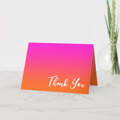 Hot Magenta Pink and Bright Orange Ombre Thank You Card