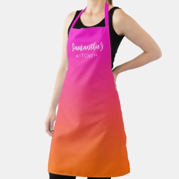 Hot Magenta Pink Bright Orange Ombre Personalized Apron by pinkgifts4you at Zazzle