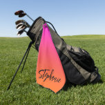 Hot Magenta Pink Bright Orange Ombre Script Name Golf Towel at Zazzle