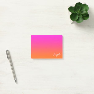 Hot Magenta Pink Bright Orange Ombre Script Name Post-it Notes