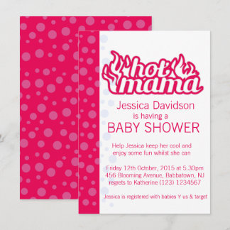 Hot mama baby shower hot pink blue dots invitation