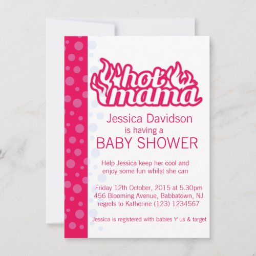 Hot mama baby shower hot pink blue dots invitation