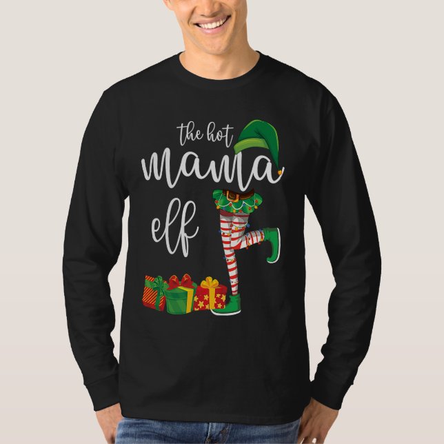 Hot Mama Elf Matching Family Group Christmas Party T-Shirt (Front)