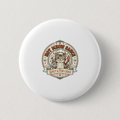Hot Meow Sauce Cat Hot Sauce Spicy Food Cat Vintag Button