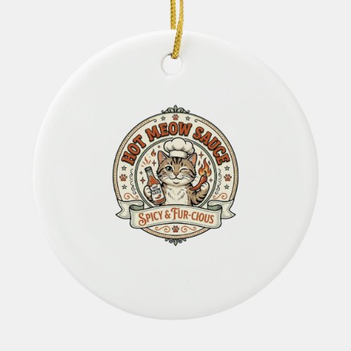 Hot Meow Sauce Cat Hot Sauce Spicy Food Cat Vintag Ceramic Ornament
