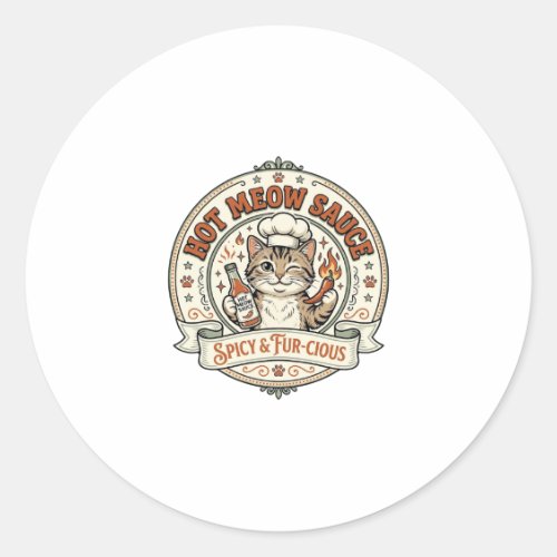 Hot Meow Sauce Cat Hot Sauce Spicy Food Cat Vintag Classic Round Sticker