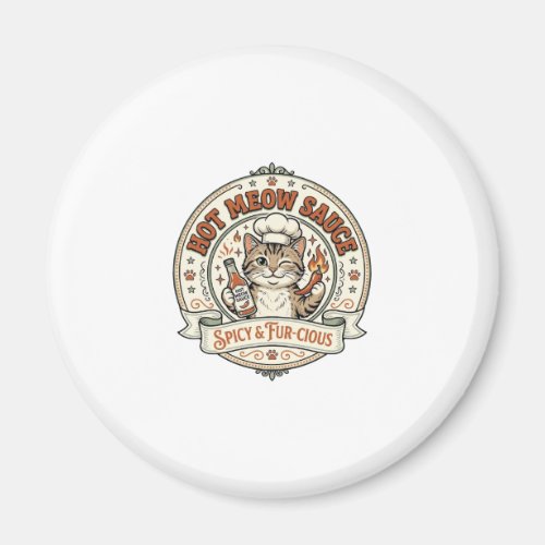 Hot Meow Sauce Cat Hot Sauce Spicy Food Cat Vintag Magnet