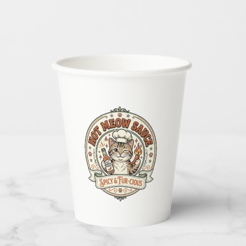 Hot Meow Sauce Cat Hot Sauce Spicy Food Cat Vintag Paper Cups