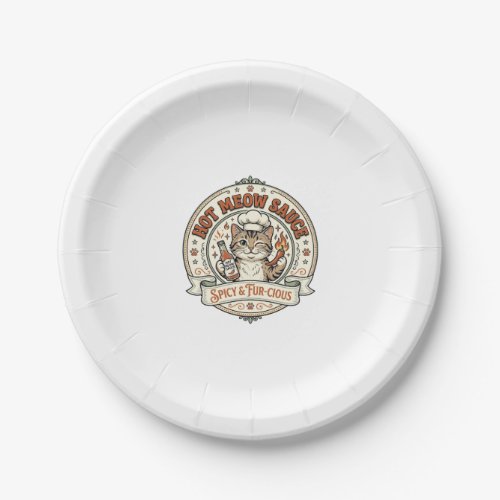 Hot Meow Sauce Cat Hot Sauce Spicy Food Cat Vintag Paper Plates