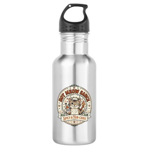 Hot Meow Sauce Cat Hot Sauce Spicy Food Cat Vintag Stainless Steel Water Bottle