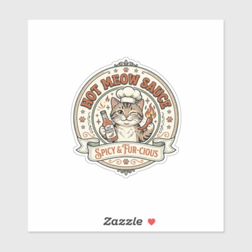 Hot Meow Sauce Cat Hot Sauce Spicy Food Cat Vintag Sticker