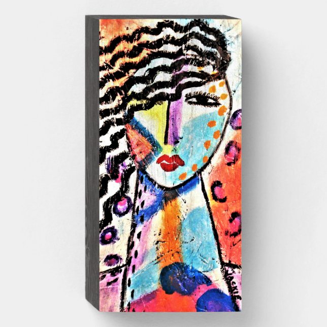 Hot Mess Abstract Acrylic Painting on OSB Board Wooden Box Sign (Front Vertical)