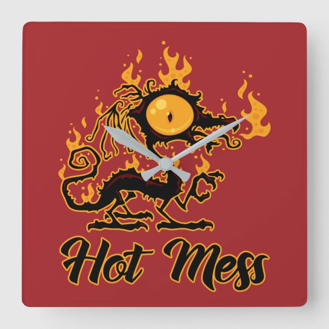 Hot Mess Crispy Dragon Square Wall Clock (Front)