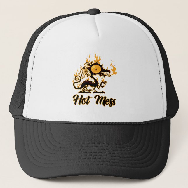 Hot Mess Crispy Dragon Trucker Hat (Front)