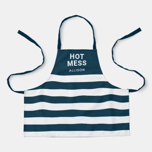 Hot Mess Funny Quote Navy Blue Personalized Kids Apron