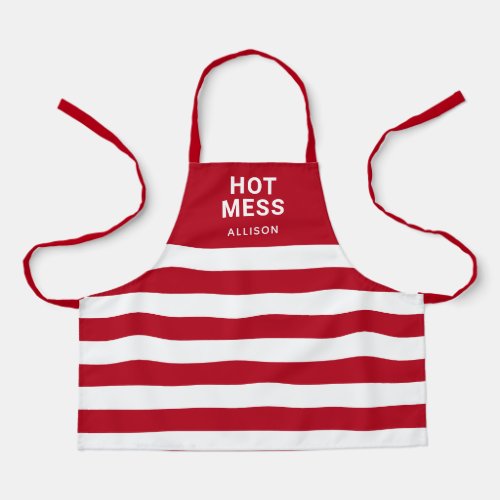 Hot Mess Funny Quote Red Stripes Personalized Kids Apron