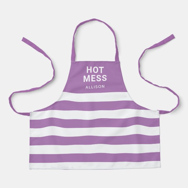 Hot Mess Funny Saying Purple Personalized Kids Apron (Front)