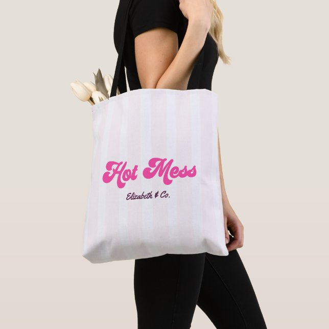 Hot Mess Hot Pink Retro Bachelorette Party Tote Bag (Close Up)