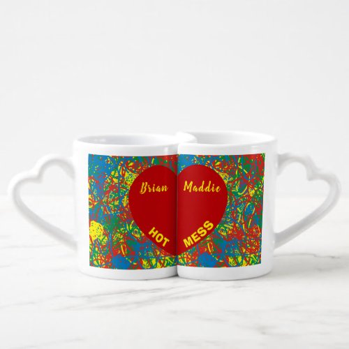 Hot Mess Love Heart His Name Her Name Colorful  Coffee Mug Set