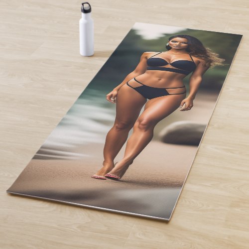 Hot model posing at the beach Yoga Mat