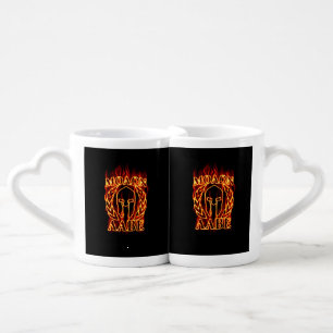 Hot Molon Labe Spartan Warrior Mask on Fire Coffee Mug Set