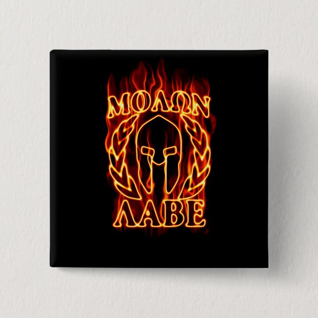 Hot Molon Labe Warrior Mask Laurels on Fire Pinback Button (Front)
