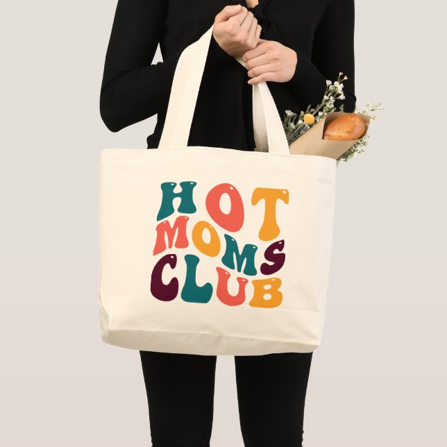 Hot Moms Club Souvenir Retro Style Groovy Large Tote Bag (Front (Product))