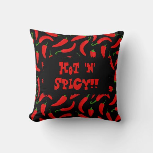 Hot n Spicy Hot and Spicy Red Chili Peppers Throw Pillow