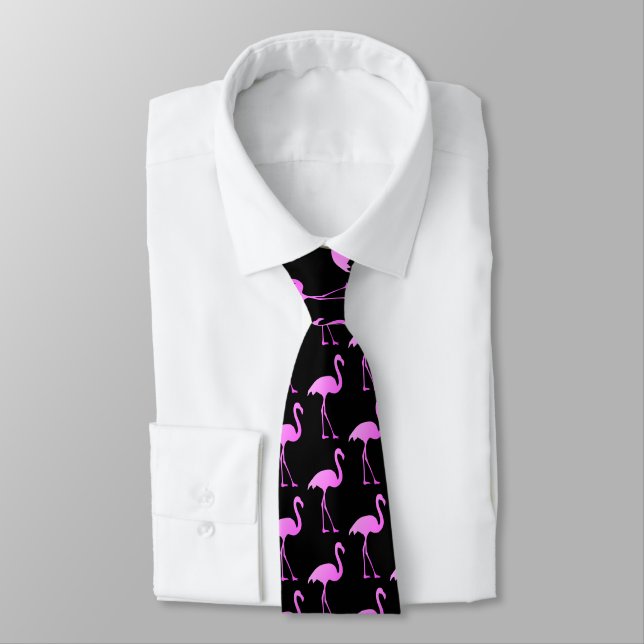 Hot neon pink flamingo bird exotic animal print neck tie (Tied)