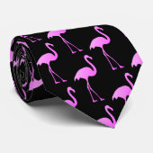 Hot neon pink flamingo bird exotic animal print neck tie (Rolled)