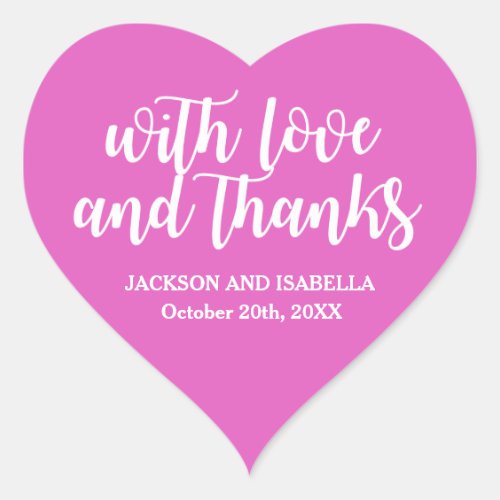 Hot Neon Pink Love  Thanks Wedding Heart Sticker