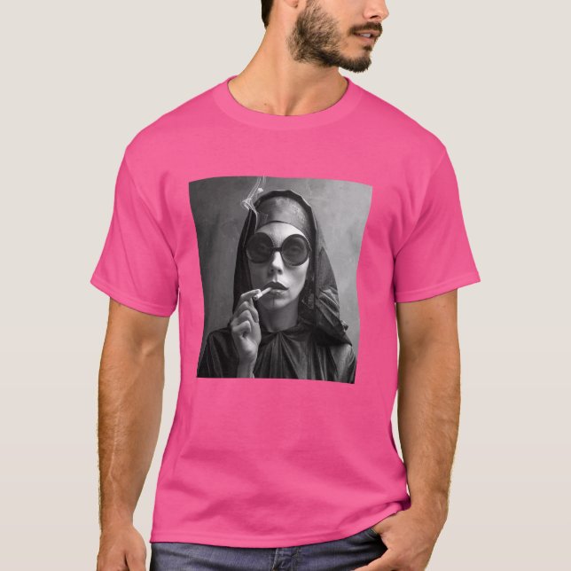 Hot nun smokes cigarette, rebellious none T-Shirt (Front)
