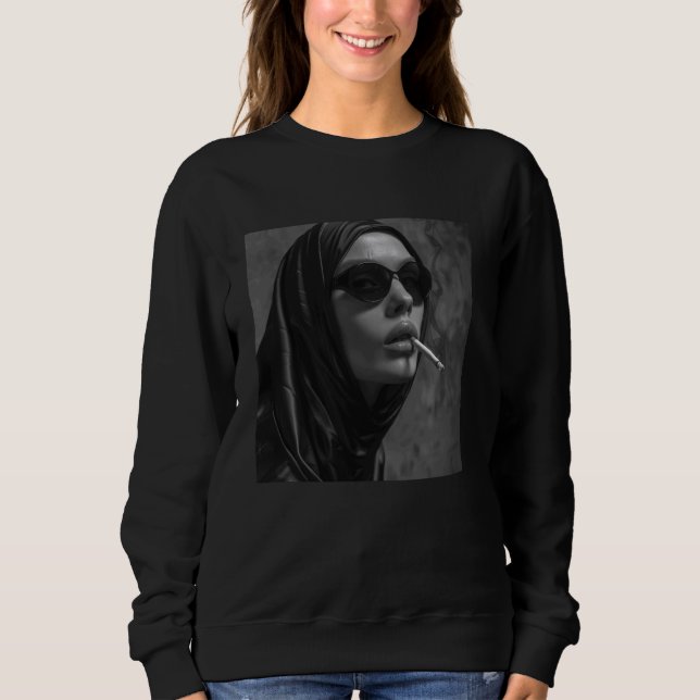 Hot nun smokes cigarette, Rebellious nun Sweatshirt (Front)