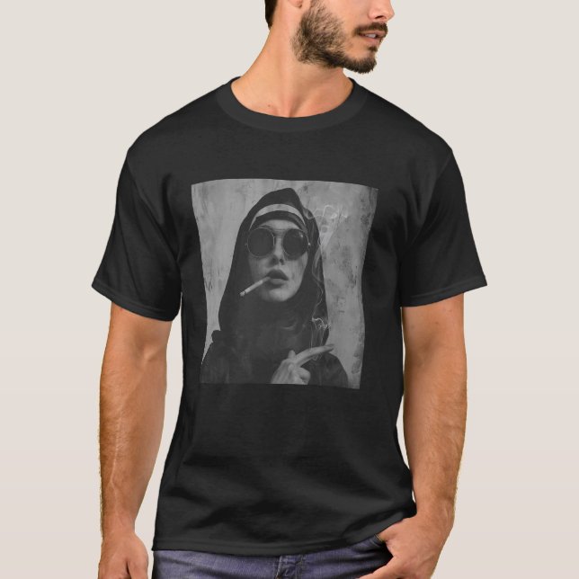 Hot nun smokes cigarette, Rebellious nun T-Shirt (Front)