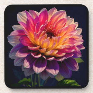 Hot Orange and Pink Dahlia Flower Beverage Coaster
