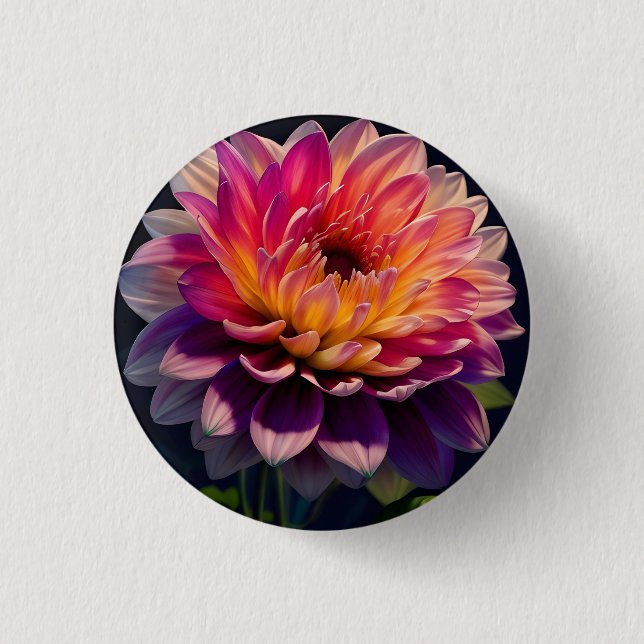 Hot Orange and Pink Dahlia Flower Button (Front)