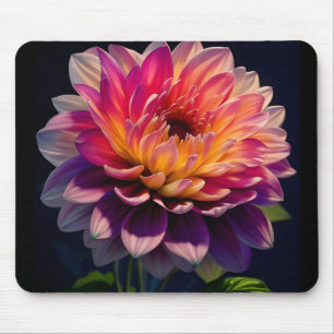 Hot Orange and Pink Dahlia Flower Mouse Pad
