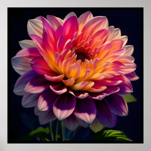 Hot Orange and Pink Dahlia Flower Poster