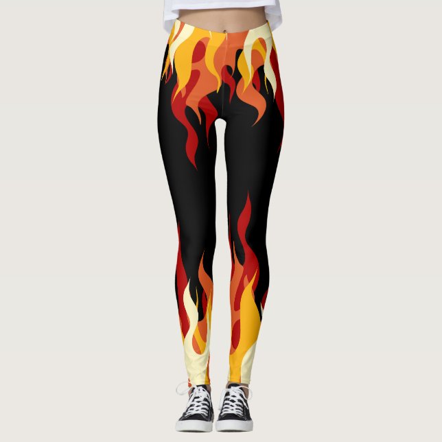 'Hot Pants' Flames on Black Leggings (Front)