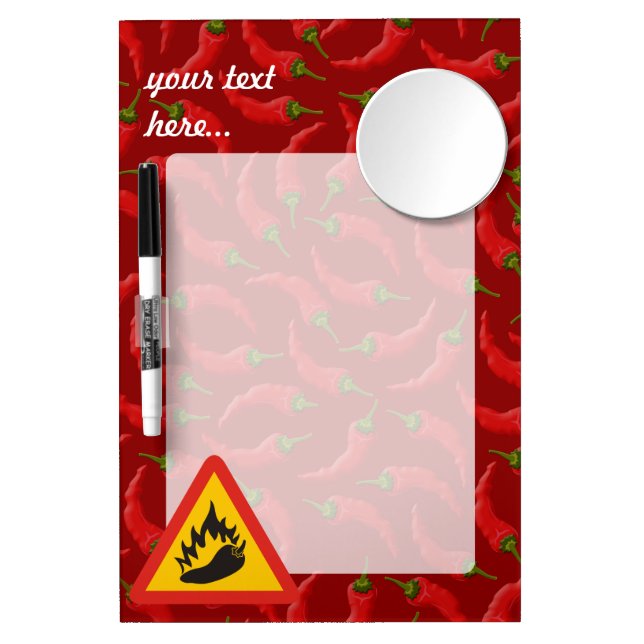 Hot pepper danger sign dry erase board with mirror (Front)